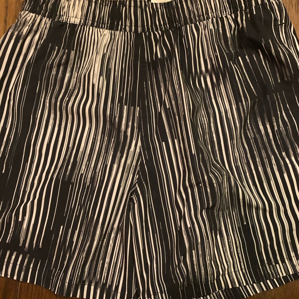 Calvin Klein Collection Black and White Swim Trunks with Bold Stripes